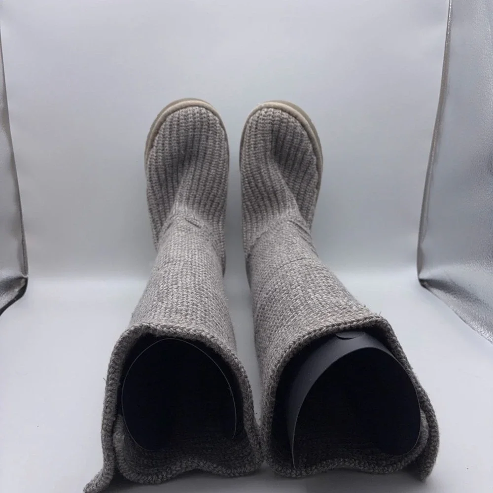 UGG Boots Womens 9 Grey Cardy Tall Knit Button Down 5819 Crochet Winter Casual